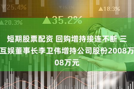 短期股票配资 回购增持接连不断 三七互娱董事长李卫伟增持公司股份2008万元