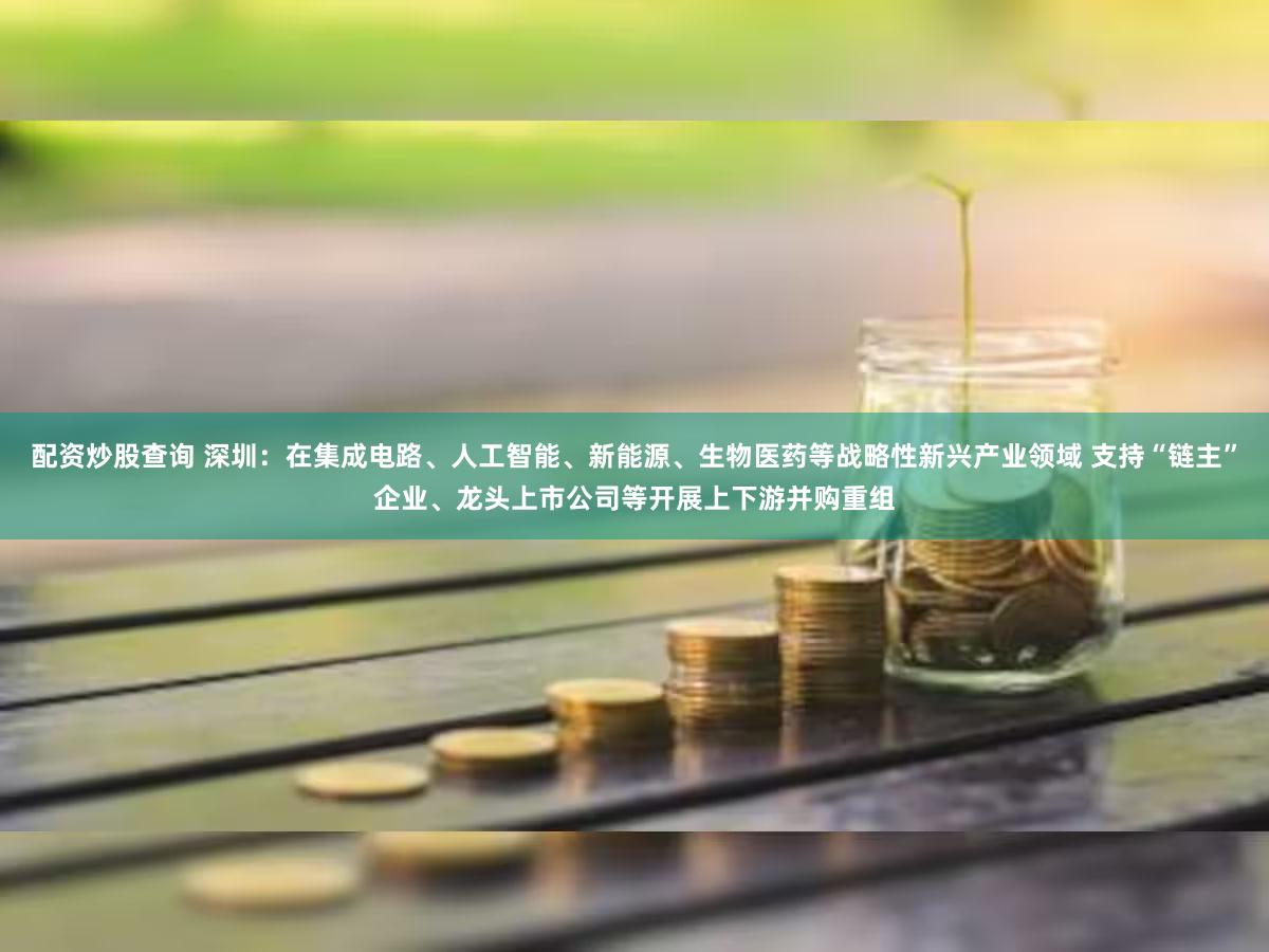 配资炒股查询 深圳:在集成电路、人工智能、新能源、生物医药等战略性新兴产业领域 支持“链主”企业、龙头上市公司等开展上下游并购重组